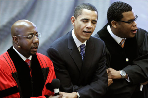 Barack Obama joins church officials and parishioners to sing <br/>AFP: Emmanuel Dunand