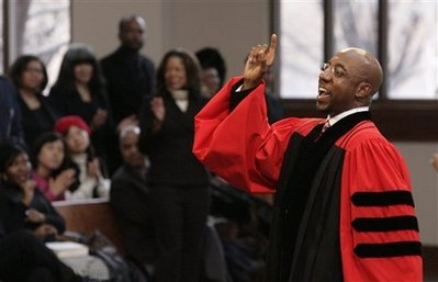 The Rev. Raphael Warnock delivers a sermon during church service at Ebenezer Baptist Church Sunday Jan. 18, 2009, in Atlanta. Warnock is senior pastor at Ebenezer, the church where the late Dr. Martin Luther King once also pastored. <br/>(Photo: AP Images / John Amis)