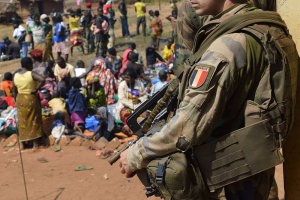 French soldiers stand guard in Boali, Central African Republic, in a January 2014 photo. Photo: Eric Feferberg/AFP/Getty  <br/>