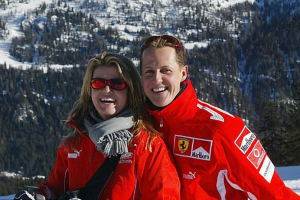 German Formula 1 driver Michael Schumacher poses with his wife Corinna Schumacher at the winter resort of Madonna di Campiglio in Northern Italy in 2005. AFP/Getty Images <br/>