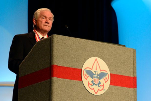 Boy Scouts of America National President Robert Gates said Thursday that the organization's ban on openly gay adults as leaders is unsustainable. <br/>AP Photo