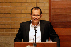 Intero Co-founder and CEO Tom Tognoli gives a candid sharing of his testimony of faith at the Silicon Valley Prayer Breakfast at Stanford University on Wednesday, June 17, 2015. Photo: Gospel Herald  <br/>