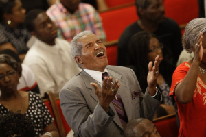 Parishioners sing at the Emanuel A.M.E. Church four days after a mass shooting that left nine people dead. <br/>AP Photo