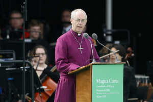The Archbishop of Canterbury Justin Welby speaks during an event marking the 800th anniversary of Magna Carta in Runymede, Britain, June 15, 2015. <br/>REUTERS/STEFAN WERMUTH)
