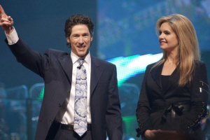 Joel Osteen pictured with his wife, Victoria, at Lakewood Church in Houston, TX. <br/>Lakewood Church