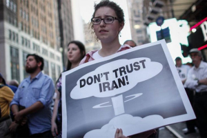 Protesters rally July 22 in Times Square in New York City against the nuclear deal with Iran.  (Kena Betancur / AFP/Getty Images) <br/>