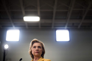 Secretary Hillary Clinton speaks to journalists after a town hall meeting in Nashua, New Hampshire, on July 28, 2015. <br/>Melina Mara—The Washington Post/Getty Images