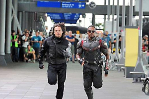 The Winter Soldier and Falcon are running, either towards or from someone or something in Captain America; Civil War. <br/>Twitter
