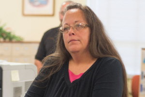 A Kentucky county clerk, Kim Davis, was jailed today after a judge found her in contempt of court for her refusal to issue same-sex marriage licenses. <br/>AP photo