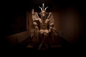 The Baphomet monument, which weighs about a ton, was originally constructed to sit alongside the Ten Commandments monument at the Oklahoma state capitol’s grounds. Doug Mesner/The Satanic Temple <br/>