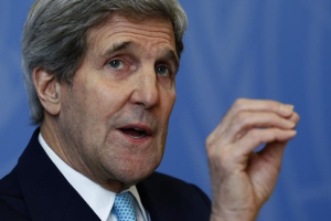 U.S. Secretary of State John Kerry gestures during his news conference following his address to the 28th Session of the Human Rights Council at the United Nations in Geneva March 2, 2015. REUTERS/Denis Balibouse <br/>
