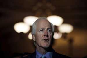Senator John Cornyn (R-TX) speaks during a news conference following party policy lunch meeting at the U.S. Capitol in Washington August 4, 2015. REUTERS/Carlos Barria <br/>