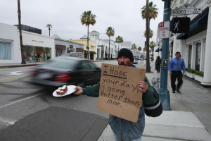 Homeless Los Angeles resident David Lowe in Beverly Hills, California in May 2012.  <br/>(Reuters/Lucy Nicholson)
