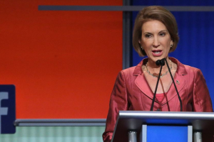 Planned Parenthood protesters confronted Republican presidential candidate Carly Fiorina at a Iowa Hawkeyes tailgate. <br/>Getty Images