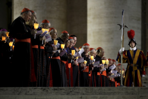 Cardinals attend the opening mass for the synod of bishops on the family led by Pope Francis at St. Peter's Basilica in the Vatican October 3, 2015. REUTERS/Max Rossi <br/>