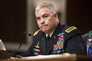U.S. Army General John Campbell, commander of the Resolute Support Mission and United States Force - Afghanistan, testifies before a Senate Armed Services Committee hearing on 
