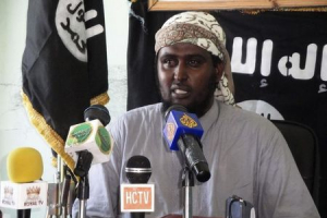 Al-Shabaab spokesman Sheikh Ali Mohamud Rage addresses a news conference in Somalia's capital Mogadishu May 7, 2011.  <br/>REUTERS/Stringer