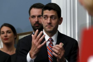 House Ways and Means Chairman Paul Ryan (R-WI) gestures at a news conference on 
