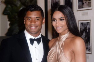 Russell Wilson pictured with his girlfriend, singer and model Ciara Harris <br/>Getty Images