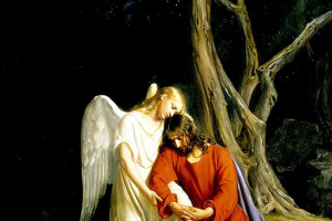 An angel comforting Jesus before his arrest in the Garden of Gethsemane. <br/>Wikimedia Commons/ Carl Heinrich Bloch/Frederiksborg Slotskirke