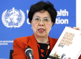 World Health Organization Director-General Margaret Chan holds the Global Status Report on Road Safety 2015 during a news conference at the WHO headquarters in Geneva, Switzerland, October 19, 2015.  <br/>REUTERS/Denis Balibouse