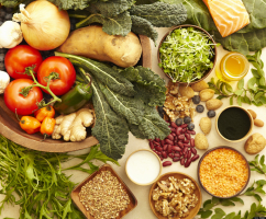 The Mediterranean diet emphasizes: Eating primarily plant-based foods, such as fruits and vegetables, whole grains, legumes and nuts. <br/>Stock Photo