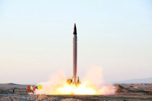 A new Iranian precision-guided ballistic missile is launched as it is tested at an undisclosed location October 11, 2015.  <br/>REUTERS/farsnews.com/Handout via Reuters