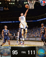Stephen Curry with the Warriors takes lead on NBA season 2015-16's opening night with 111-95 over Pelicans. <br/>Image from ESPN Twitter account.