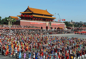 On Oct. 1, a massive celebration for the People's Republic of China (PRC) 60 th anniversary since founding was held in Beijing Tiannmen Square. This is a large united tribal dance titled ''I Love China.'' <br/>(Xinhua News)