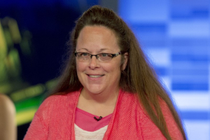 Kentucky county clerk Kim Davis speaks during an interview on Fox News Channel's 'The Kelly File' in New York September 23, 2015. <br/>Reuters