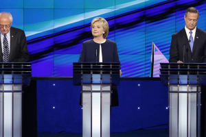 The three Democratic Candidates, debating on Saturday, November 14, 2015. <br/>AP