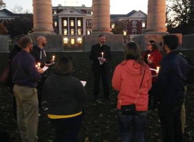 Pastor Tim LeCroy leads prayer on the Columbia Campus on Nov. 13, 2105. Photo courtesy of Tim LeCroy.  <br/>