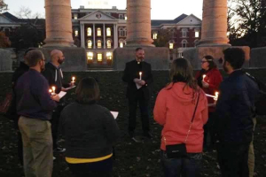 Pastor Tim LeCroy leads prayer on the Columbia Campus on Nov. 13, 2105. Photo courtesy of Tim LeCroy.  <br/>