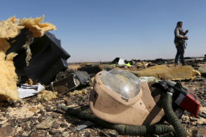 A debris from a Russian airliner is seen at its crash site at the Hassana area in Arish city, north Egypt, November 1, 2015.  <br/>REUTERS/Mohamed Abd El Ghany