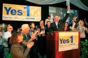 Frank Schubert, campaign director for Stand for Marriage Maine, claims victory for Yes on 1, Tuesday evening, Nov. 3, 2009, in Portland, Maine. Question 1 was the proposal to rescind the Legislature's approval of same-sex marriage <br/>(Photo: AP / Robert F. Bukaty)