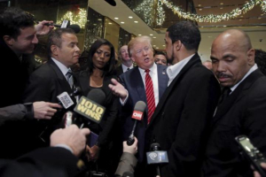 Presidential candidate Donald Trump speaks to the media after meeting with a group of black pastors at his office.  <br/>Lucas Jackson