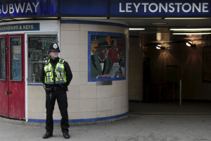 A police officer patrols outside Leytonstone Underground station in east London, Britain December 6, 2015. <br/>Reuters