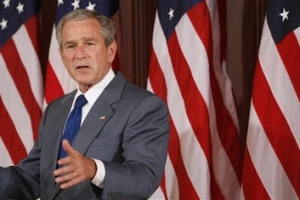 President Bush makes remarks on comprehensive immigration reform in the Eisenhower Executive Office Building on the White House compound in Washington, Tuesday, June 26, 2007. <br/>(AP Photo/Gerald Herbert)