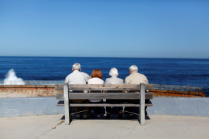A pair of elderly couples view the ocean and waves along the beach in La Jolla, California March 8, 2012.  <br/>Reuters