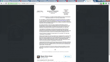 A screen shot of a press release from St. Louis Alderwoman Megan Ellyia regarding alleged wrong doing surrounding a proposed stadium deal for the St. Louis Rams NFL team.  <br/>@MeganElyia