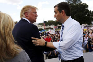 GOP presidential candidate Ted Cruz leaped ahead of fellow candidates Ben Carson and Donald Trump in a Des Moines Register/Bloomberg Politics poll released Saturday, with pollsters citing Cruz's support from respondents who identify as evangelicals being a huge influence.  <br/>Reuters/Jonathan Ernst