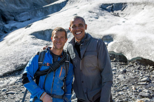 Bear Grylls and President Barack Obama visit the largest U.S. ice glacier and discuss climate change. NBC <br/>