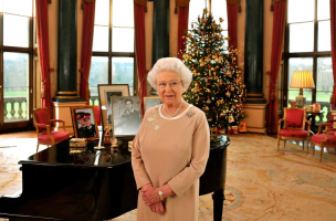 Queen Elizabeth II in the Music Room of Buckingham Palace after recording her 2008 Christmas message. <br/>YouTube/ScreenGrab