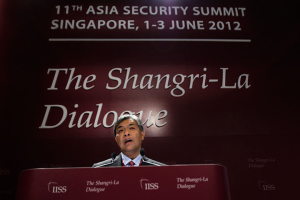Malaysia's former Defence Minister Ahmad Zahid Hamidi speaks during a plenary session of the 11th International Institute of Strategic Studies (IISS) Asia Security Summit: The Shangri-La Dialogue in Singapore June 3, 2012. REUTERS/Tim Chong <br/>