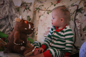22-month-old Indiana pictured with her ''Gruffalo'' stuffed toy <br/>