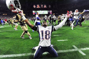 Matthew Slater, #18 of the New England Patriots, reacts after a tackle against the Houston Texans during the 2013 AFC Divisional Playoffs game at Gillette Stadium on January 13, 2013 in Foxboro, Massachusetts. Robert Deutsch-USA TODAY Sports <br/>