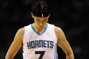 Charlotte Hornets guard Jeremy Lin (7) during a time out in the first half of the game against the Boston Celtics at Time Warner Cable Arena.  <br/>Sam Sharpe-USA TODAY Sports