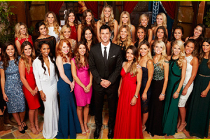 Bachelor Ben poses with the 28 contestants trying to win his heart on the Season Premiere of The Bachelor <br/>ABC