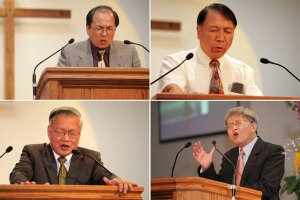 'America, Return to God' prayer meeting in San Francisco Bay Area was held on Sunday, June 24, 2007. (clockwise starting from the left) Rev. Liu Tong from River of Life Christian Church, Rev. Thomas Wang Li-ping from the Guidepost Gospel Church, Elder Rupert Hsu from the South Valley Chinese Church in Christ and Elder Kou Shao Ying from Home of Christ 4. <br/>(Gospel Herald/Hudson Tsuei)