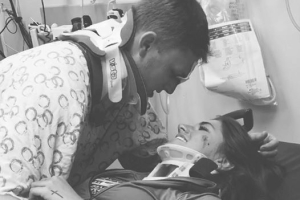 Arika Stovall and Hunter Hanks at the hospital after the crash. <br/>Arika Stovall Facebook